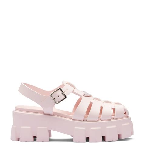 prada pale pink leather rubber platform sandals|prada women's high heeled sandals.